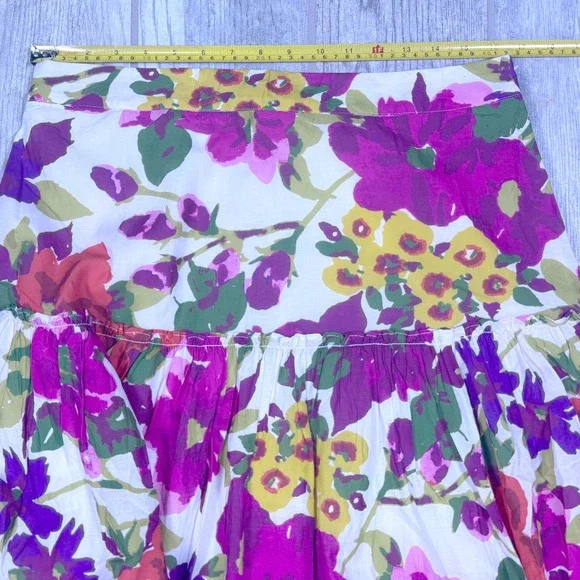 Sundance Bella Rose Floral Skirt Large Tiered Lined Midi Skirt Boho Cotton - Picture 6 of 8